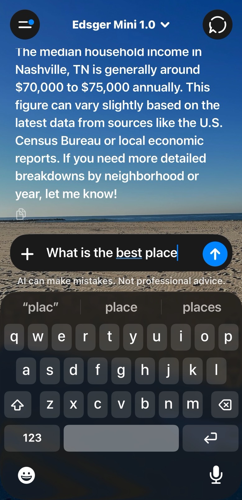 Edsger Mini chat screen with an on-device conversation